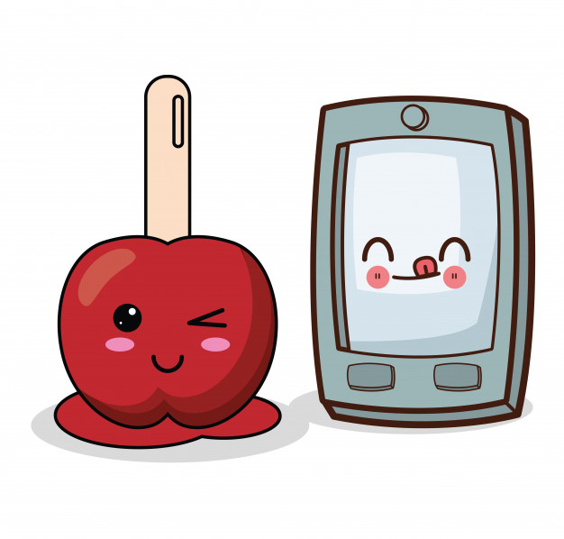 626x598 Kawaii Smartphone And Candy Apple Image Vector Premium Download