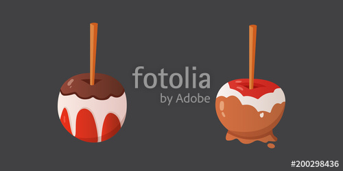 500x250 Sweet Caramel And Chocolate Candy Apple Set Vector Illustration