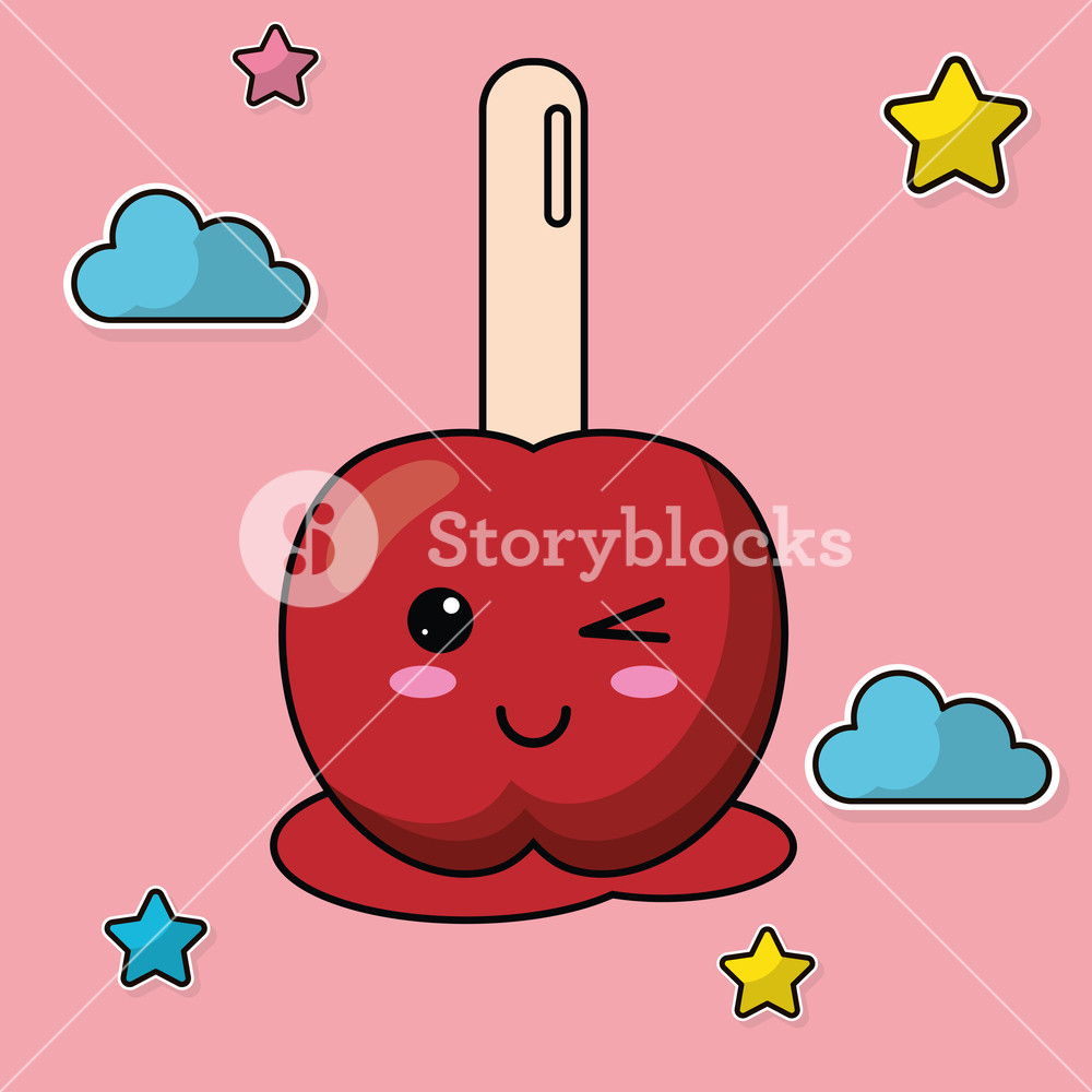1000x1000 Kawaii Candy Apple Image Vector Illustration Royalty Free