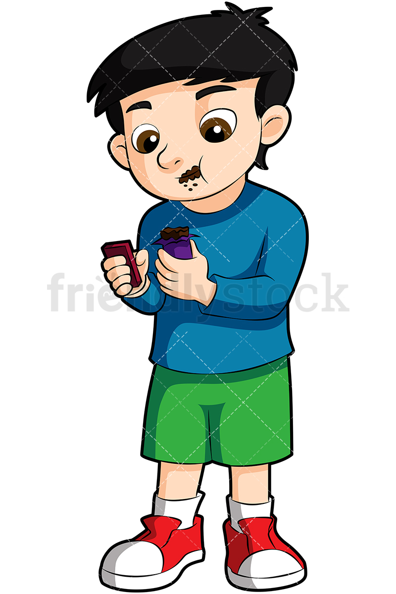 800x1200 Little Boy Eating Candy Bar Cartoon Vector Clipart