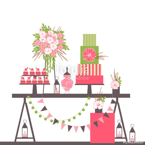 500x500 Wedding Candy Bar With Cake And Flowers Dessert Table Vector