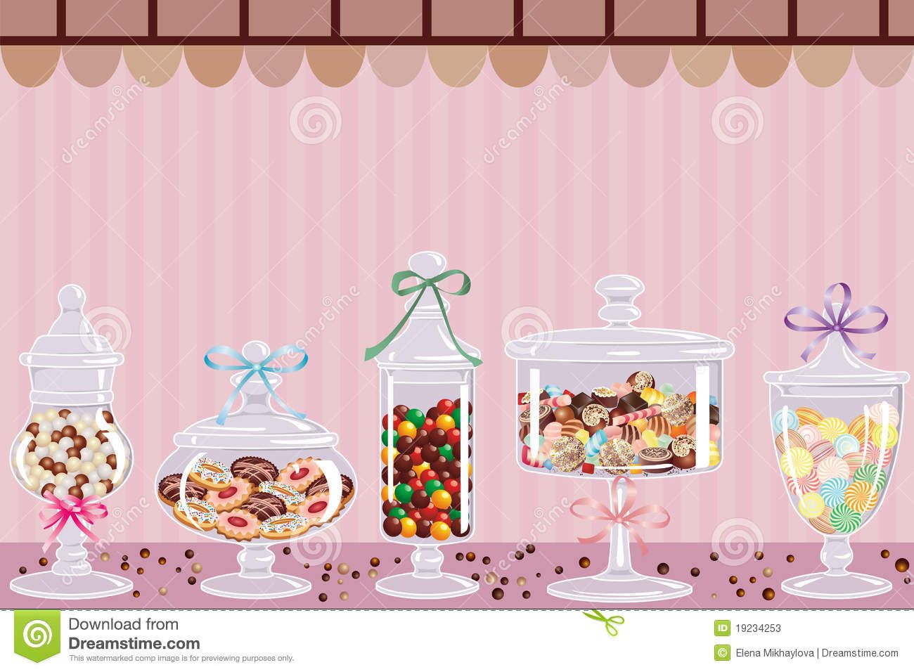 1300x956 Candy Jars With Chocolates Candies And Dragees Vector Illustration