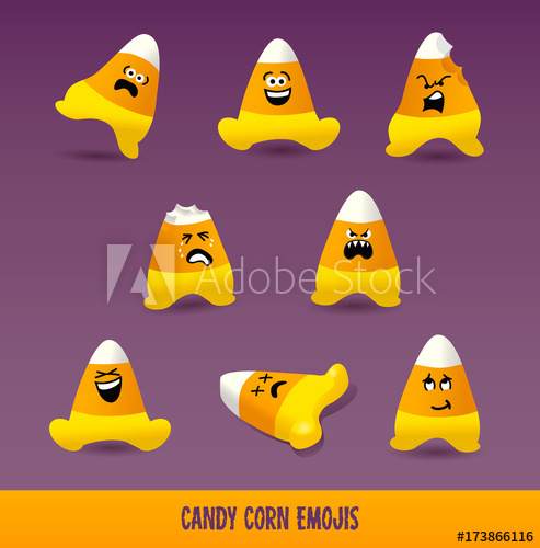 493x500 Set Of Cute Candy Corn Emojis Halloween Design Elements