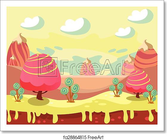 560x470 Free Art Print Of Candy Land Vector Cartoon Fairy Tale Landscape