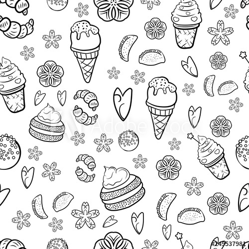 500x500 Hand Drawn Sweets And Candies Pattern Doodles Seamless Texture
