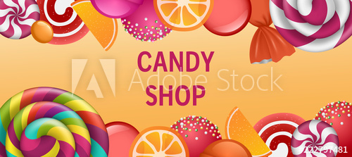 500x223 Sweet Candy Shop Concept Banner Realistic Illustration Of Sweet