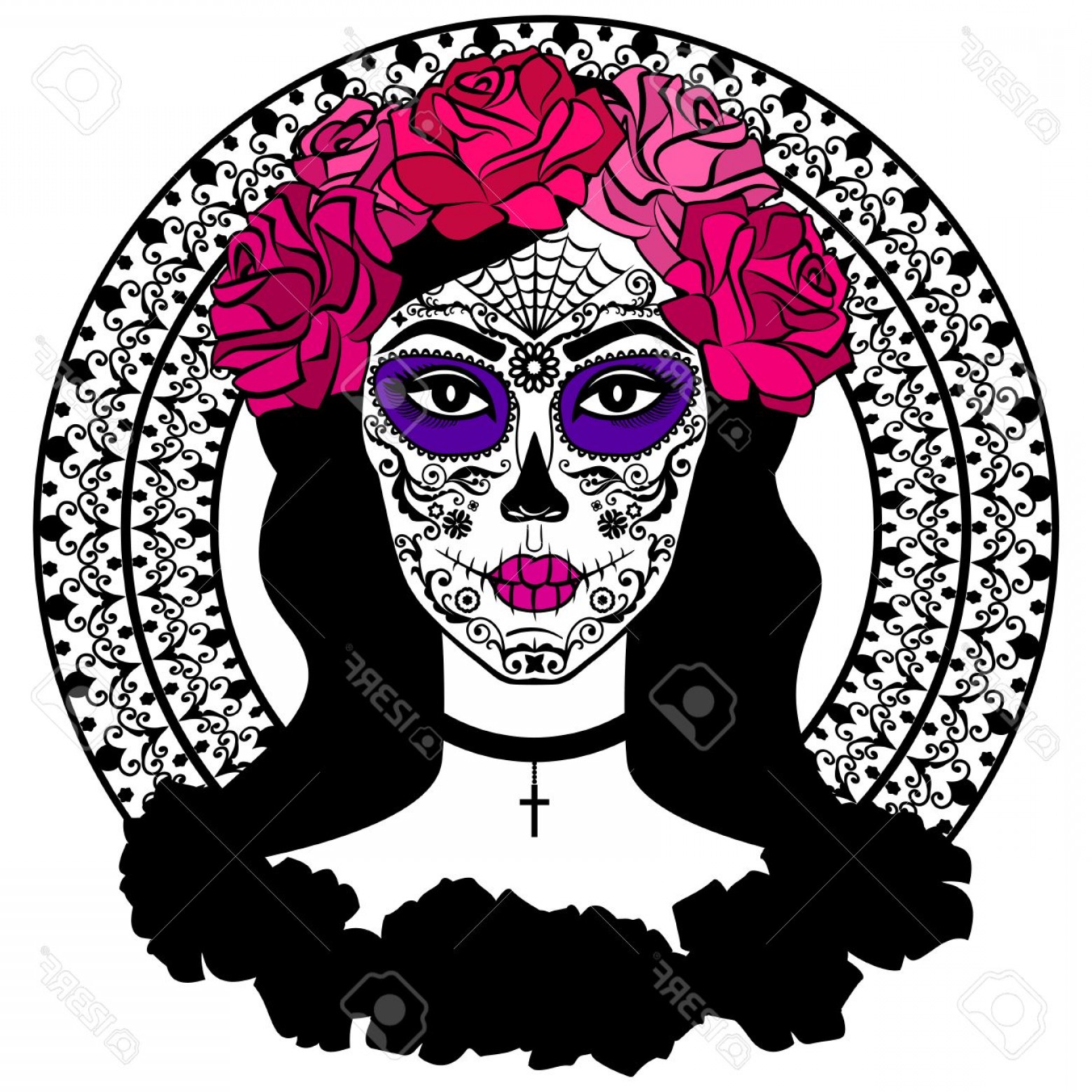 1560x1560 Photostock Vector Girl With Sugar Skull Makeup Calavera Catrina