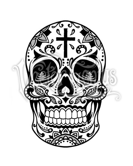 468x580 Decorative Sugar Skull With Cross Clipart