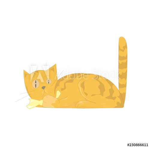 500x493 Lying Cute Ginger Cat Playing With Yellow Candy Wrapper Vector