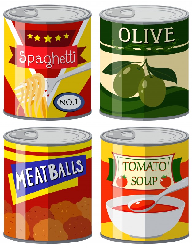 626x809 Four Types Of Canned Food In Set Illustration Vector Free Download