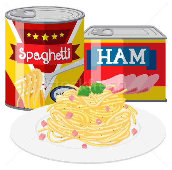 600x592 Spaghetti And Ham In Canned Food Vector Illustration Daniel Cole