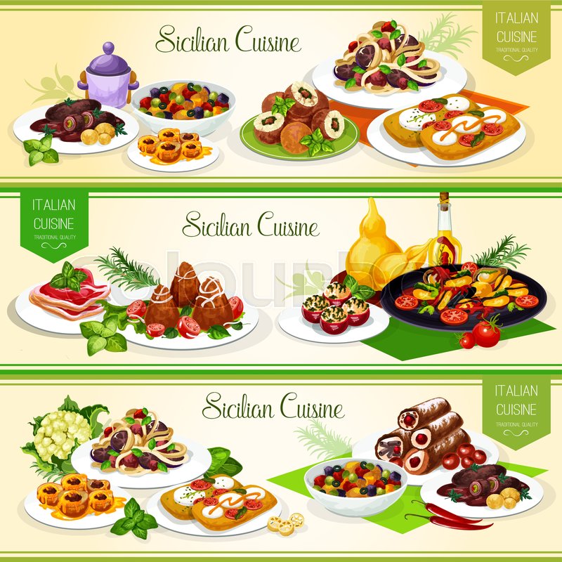 800x800 Sicilian Cuisine Banners For Italian Stock Vector Colourbox