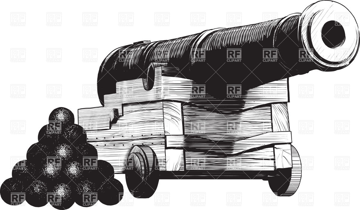 1200x700 Ancient Cannon And Ammunition In Engraving Style Vector Image