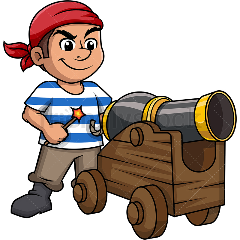 800x800 Pirate Firing A Cannon Cartoon Clipart Vector