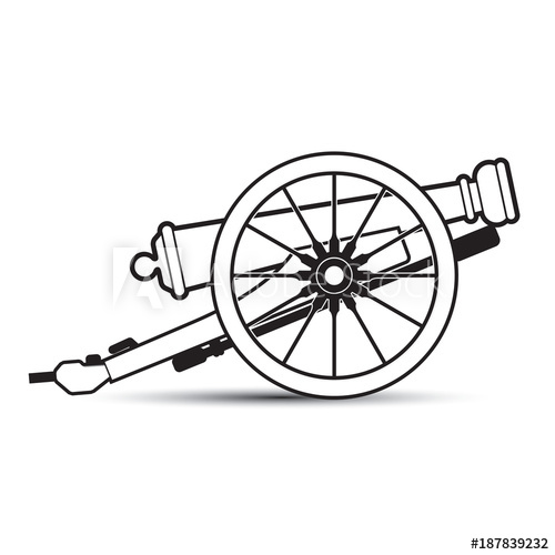 500x500 Black Outline Antique Cannon Vector Cartoon