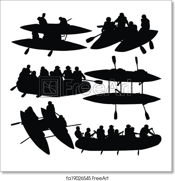 561x581 Free Art Print Of Silhouette Collection People Rafters On Boats