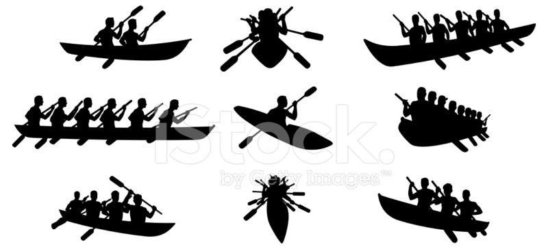 800x364 Canoe Silhouettes Stock Vector