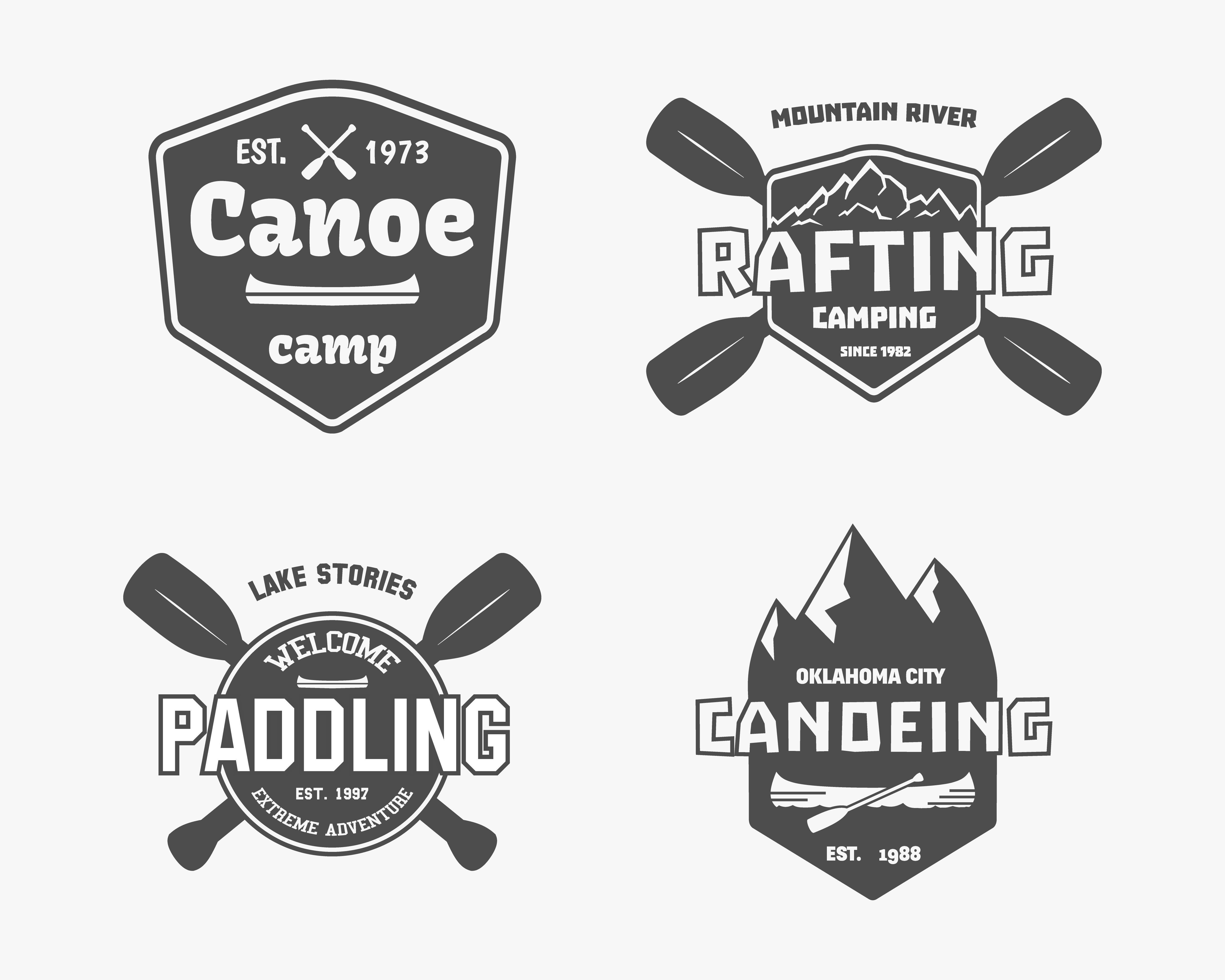 5000x4000 Set Of Vintage Rafting, Kayaking, Canoeing Camp Logo, Labels