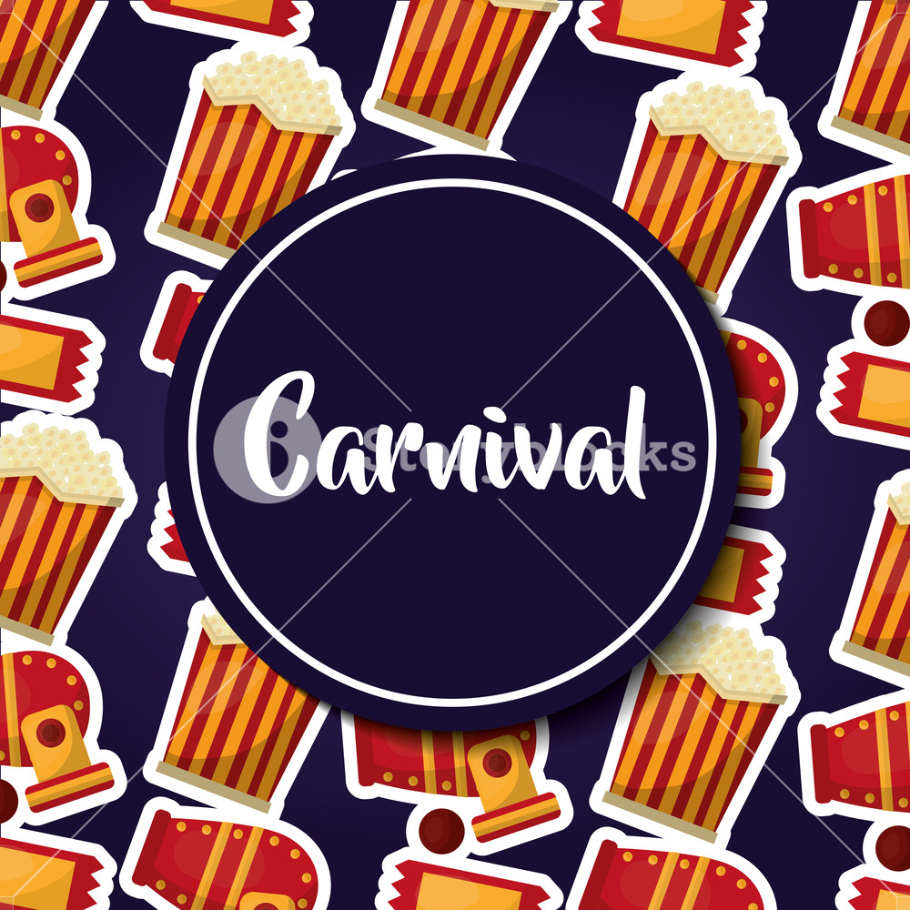 1000x1000 Carnival Round Label Pop Corn Circus Canon Vector Illustration