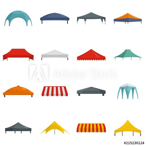 500x500 Canopy Shed Overhang Icons Set Flat Illustration Of Canopy