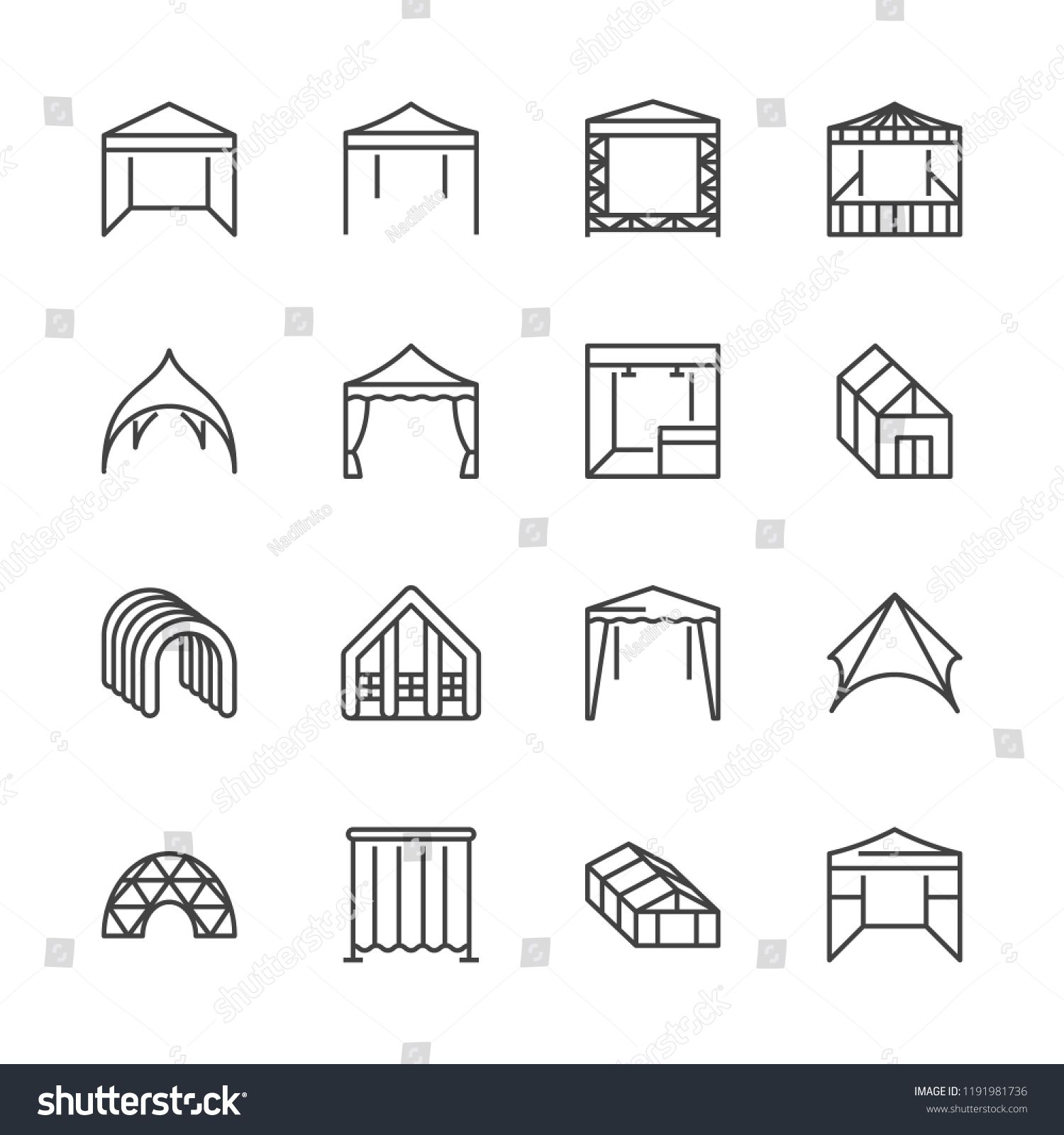 1500x1600 Tent Flat Line Icons Event Pavilion, Trade Show Awning, Outdoor