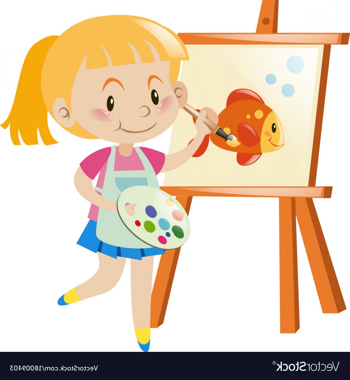 1196x1296 Girl Painting Goldfish On Canvas Vector Soidergi
