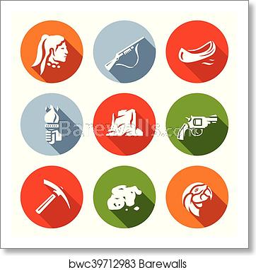 362x382 Vector Set Of Redskns Red Man, Shotgun, Canoe, Torch