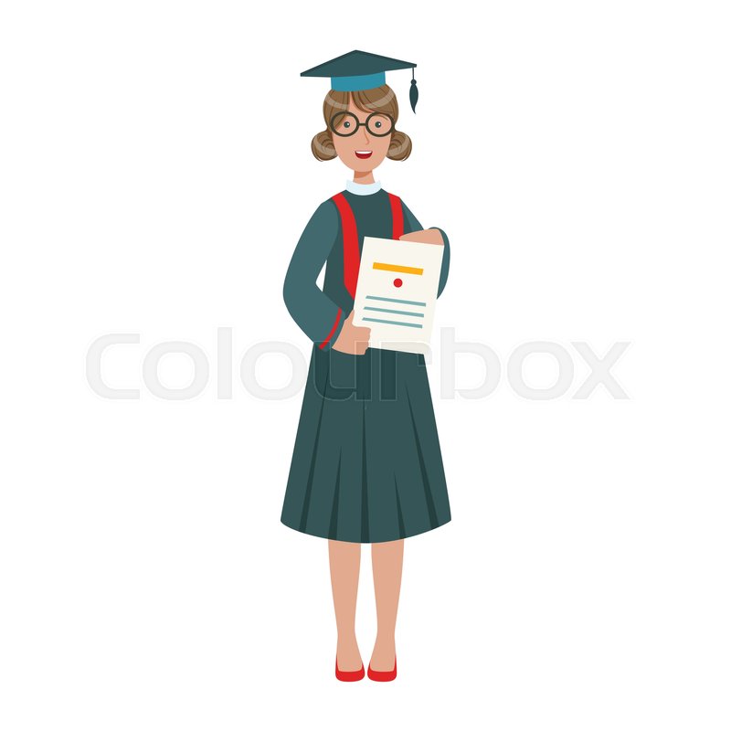 800x800 Graduated Student Girl In Cap Gown Stock Vector Colourbox