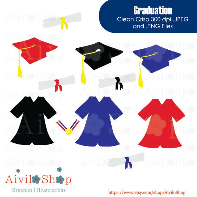 794x794 Graduation Gown Clipart Medal Hat Diploma Vector Etsy