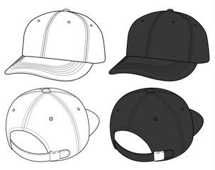 303x240 Basic Ball Cap Vector Illustration Flat Sketches Template