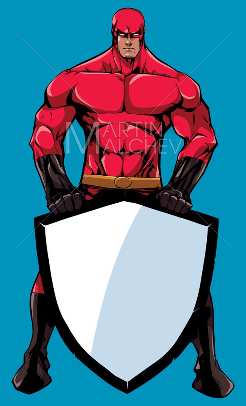 794x1311 Superhero Holding Shield No Cape Vector Illustration Super Etsy