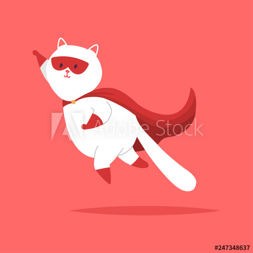 500x500 Superhero Cat Flying In A Red Mask And Cape Vector Cartoon Cute