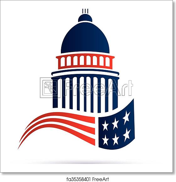 561x581 Free Art Print Of Capitol Building Logo With American Flag Vector