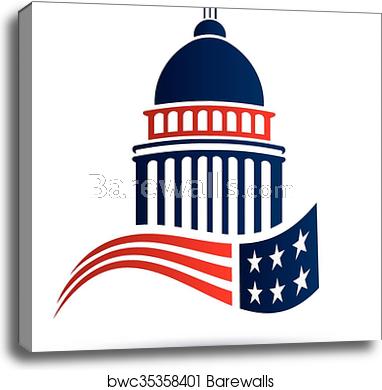 382x390 Capitol Building Logo With American Flag Vector Design, Canvas