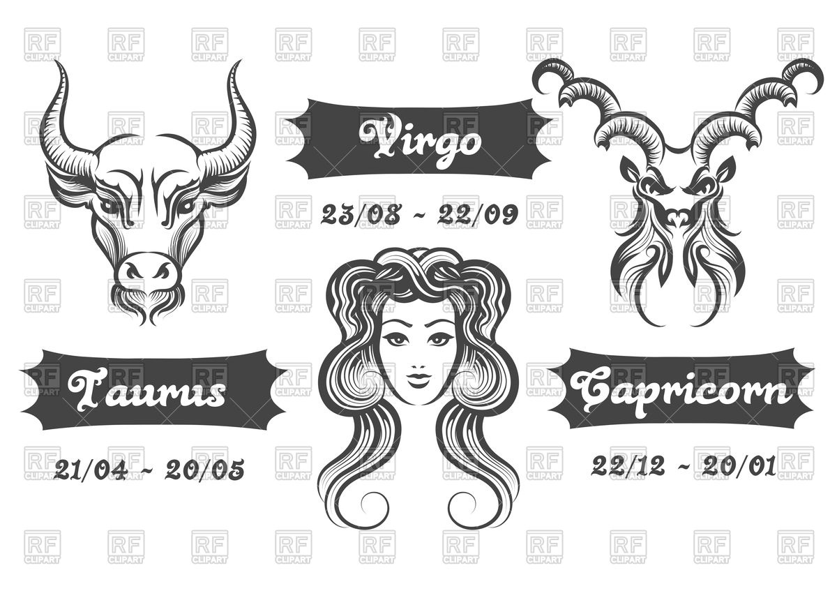 1200x857 Set Of Water Zodiac Signs Virgo Taurus And Capricorn Vector