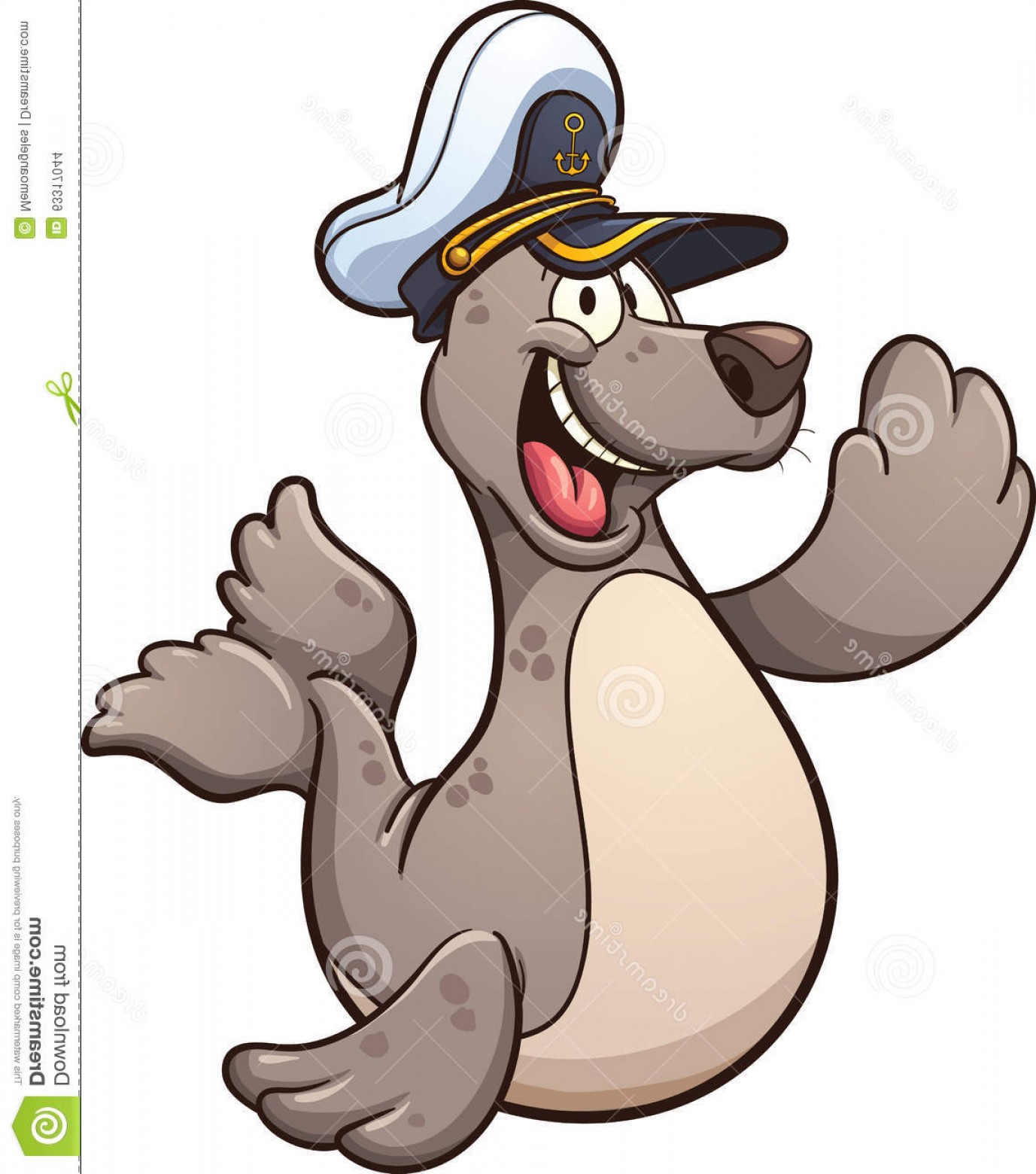 1377x1560 Stock Illustration Happy Seal Cartoon Wearing Captain Hat Vector