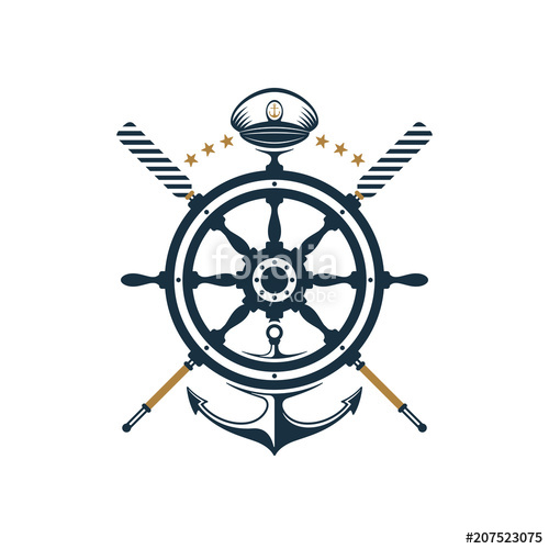 500x500 Nautical Badge Ship Wheel, Anchor, Oar, Captains Hat Icons Stock
