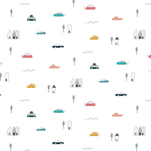 490x490 Pattern With Abstract Home Car And Tree Design Elements Handmade