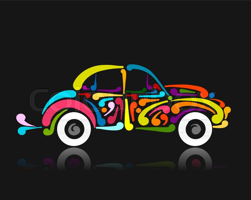 800x640 Retro Car, Abstract Painted Silhouette Stock Vector Colourbox