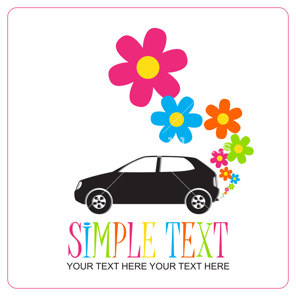 1000x1000 Abstract Vector Illustration With Car And Flowers Royalty Free
