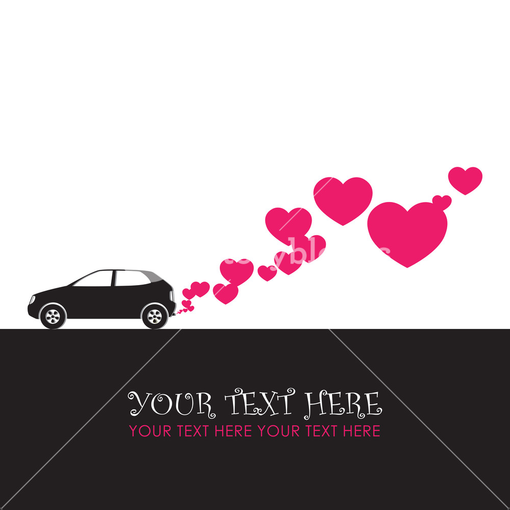 1000x1000 Abstract Vector Illustration With Car And Hearts Royalty Free