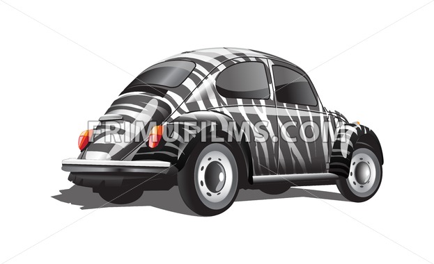 623x380 Digital Vector Zebra Strips Colored Retro Realistic Car, Back View