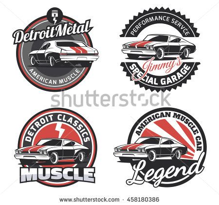 450x420 Set Of Classic Muscle Car Round Emblems, Badges And Signs Vintage