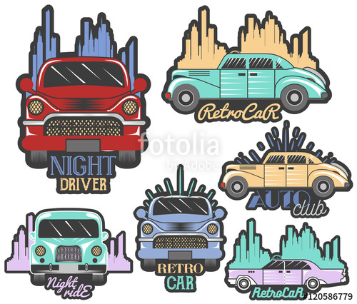 500x426 Vector Colorful Set Of Retro Car Club Logos, Banners, Badges