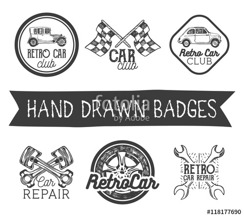 500x444 Vector Set Of Hand Drawn Retro Car Labels In Vintage Style Auto