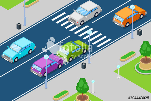 500x334 Car Crash, Vector Isometric Illustration Accident In Front
