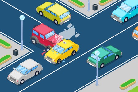 450x300 Car Crash, Vector Isometric Illustration Street Accident