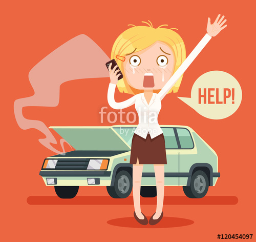 500x472 Woman Character Crying Calling After Car Crash Vector Flat