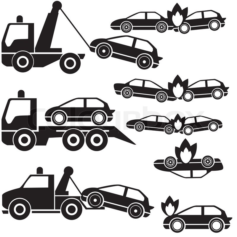 800x800 Black Tow Truck Icons And Car Crash Stock Vector Colourbox