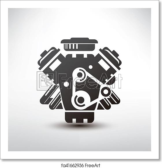 561x581 Free Art Print Of Car Engine Symbol, Stylized Vector Silhouette